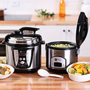 Panela de Pressão Elétrica 4L Inox + Panela Elétrica de Arroz 6 xícaras Fun Kitchen - 127v